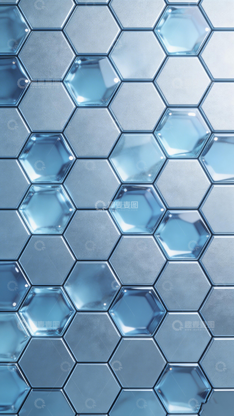 高清大图下载【趣麦麦图】蓝色蜂窝玻璃墙面装饰设计素材
