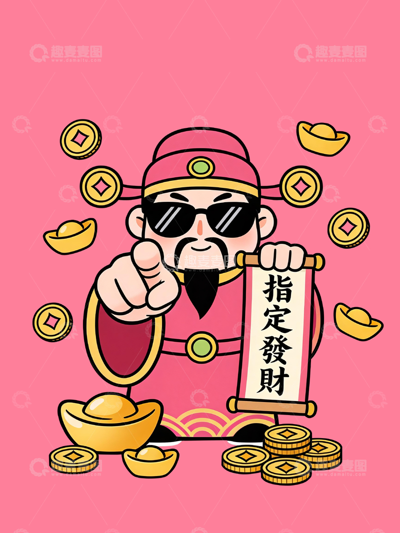 源文件下载【趣麦麦图】-粉色卡通财神爷6