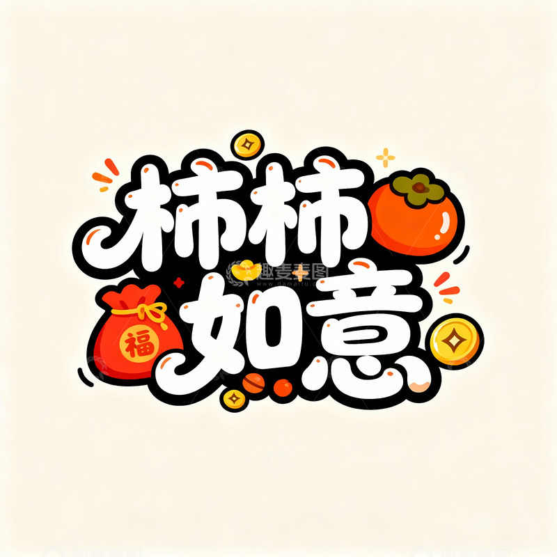 高清大图下载【趣麦麦图】柿柿如意手绘字体设计