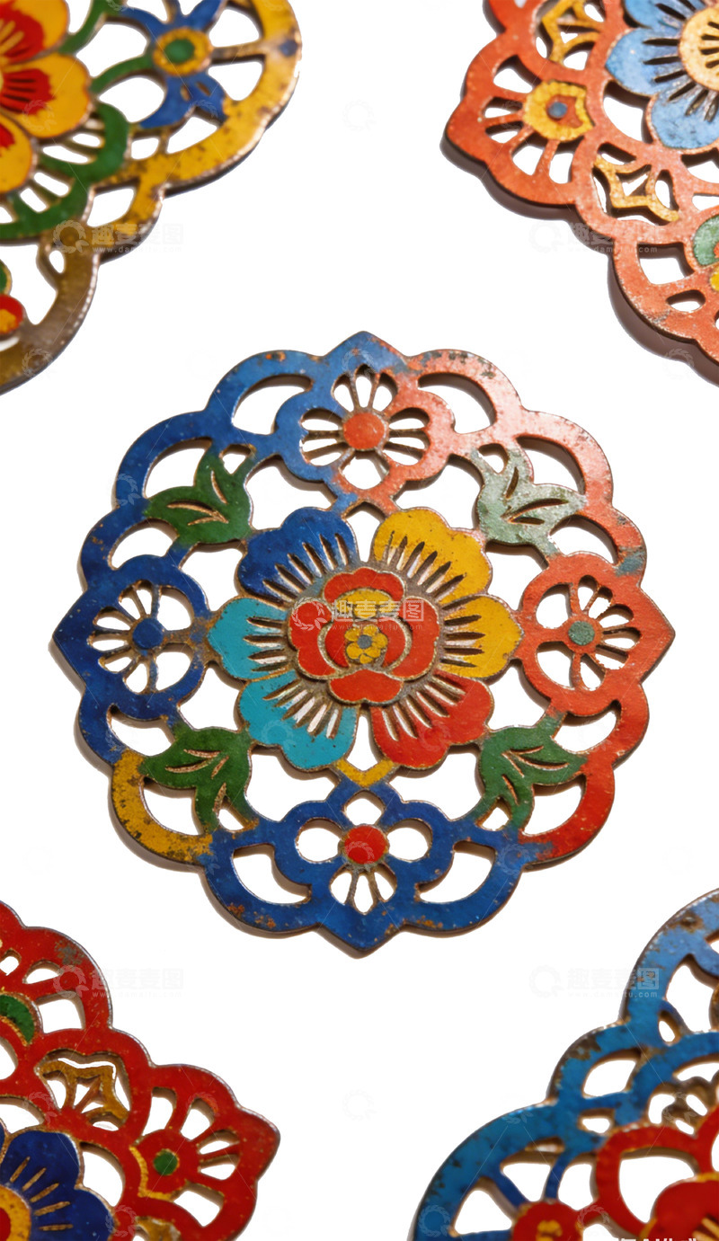 高清大图下载【趣麦麦图】彩色金属雕花装饰图案