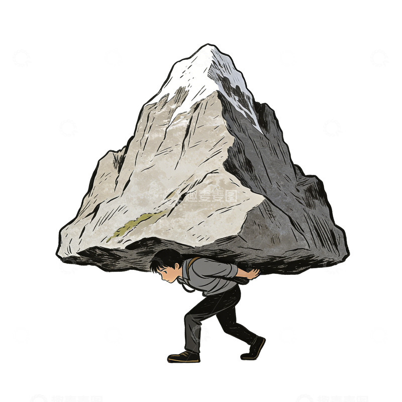 高清大图下载【趣麦麦图】手绘男人负重山