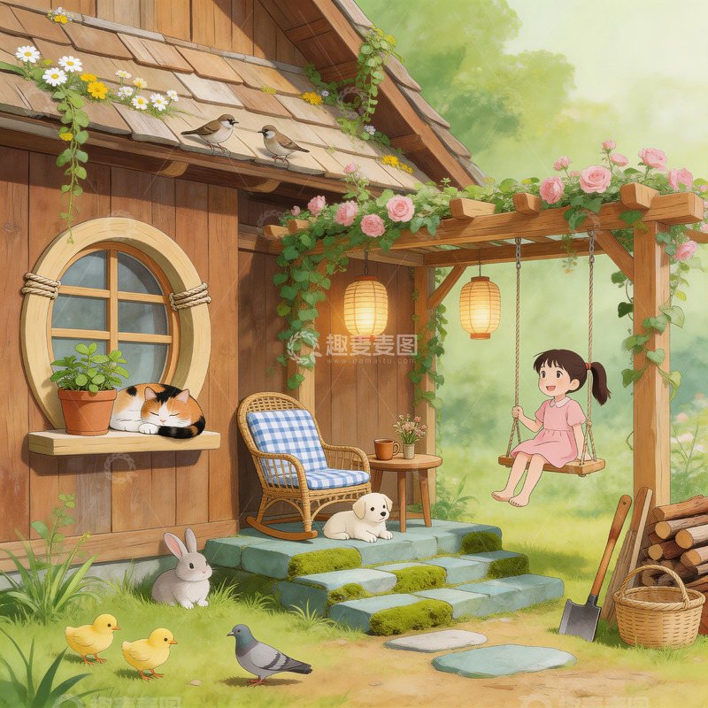 高清大图下载【趣麦麦图】老松木主屋小猫女孩儿3