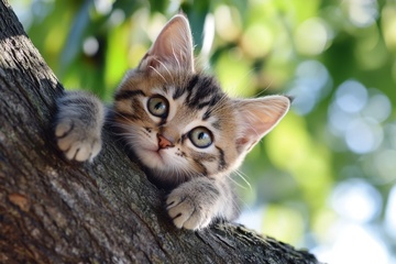 趴在树干上的狸花猫 