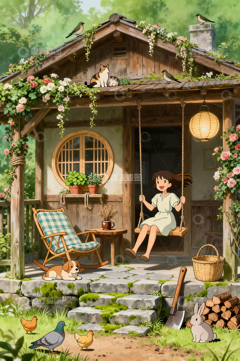 高清大图下载【趣麦麦图】老松木主屋小猫女孩儿4