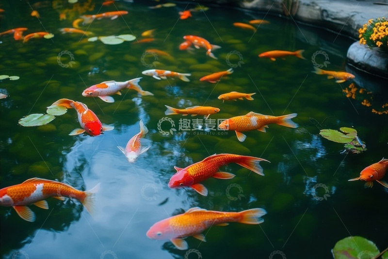 高清大图下载【趣麦麦图】池塘里一群游水的大金鱼