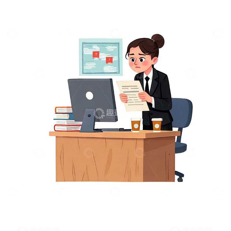 高清大图下载【趣麦麦图】卡通职场女性工作场景插画