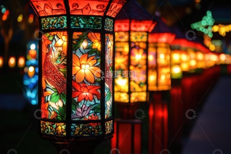 高清大图下载【趣麦麦图】一排精致的花灯摄影