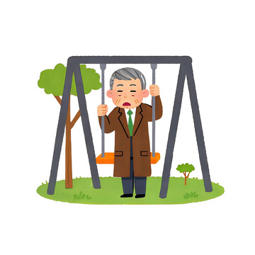 卡通老年男性秋千游玩插画