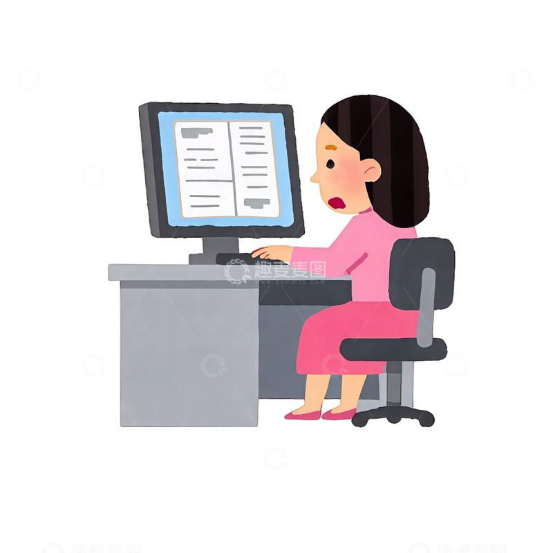 高清大图下载【趣麦麦图】办公女性电脑操作矢量插画
