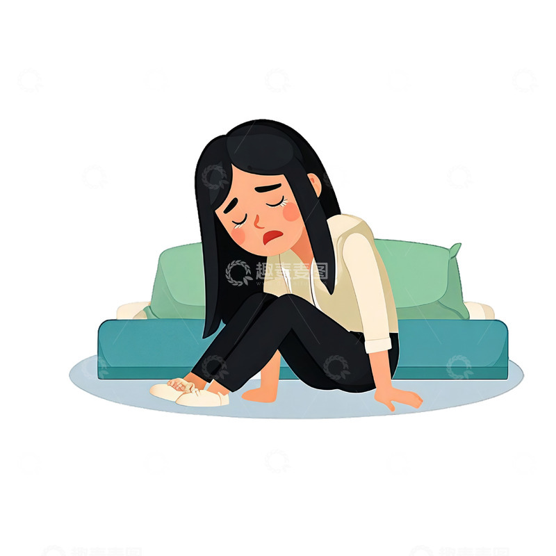 高清大图下载【趣麦麦图】卡通焦虑女性情绪表达插画素材