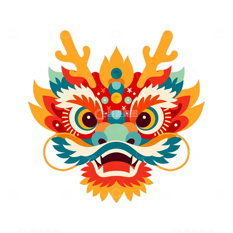 高清大图下载【趣麦麦图】龙之舞动：色彩斑斓的神秘兽面