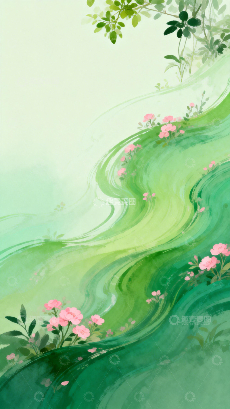 高清大图下载【趣麦麦图】水彩风格花草风景插画