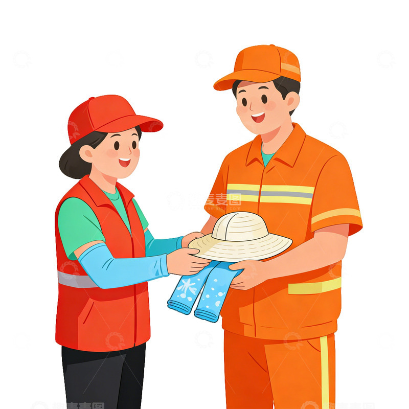 高清大图下载【趣麦麦图】卡通风格环卫工人互动插图