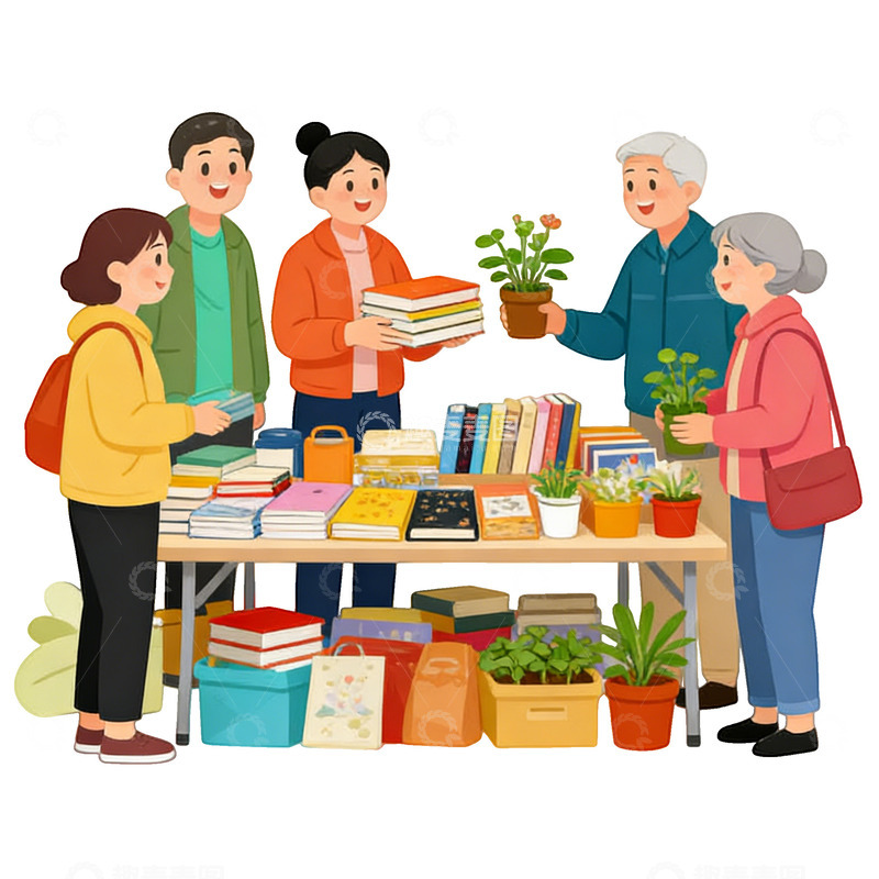 高清大图下载【趣麦麦图】卡通图书交换活动插画