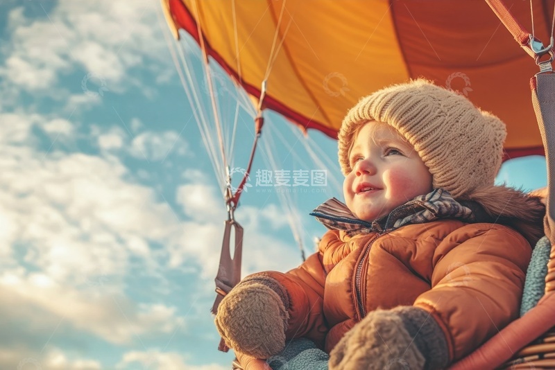 高清大图下载【趣麦麦图】坐热气球的小孩子