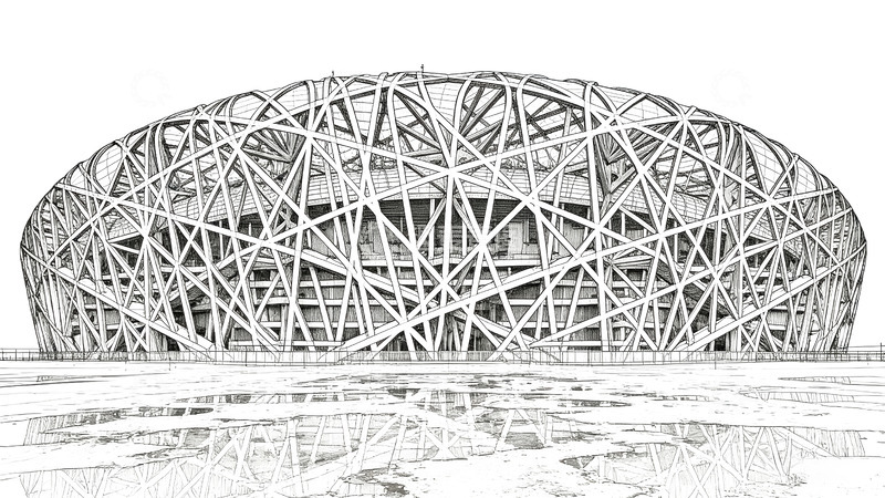高清大图下载【趣麦麦图】线条画-地标建筑(免扣)-鸟巢