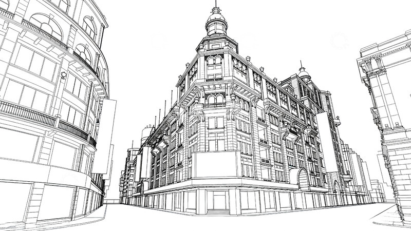 高清大图下载【趣麦麦图】线条画-地标建筑(免扣)-劝业场