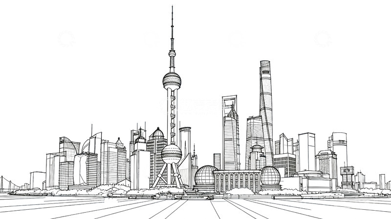 高清大图下载【趣麦麦图】线条画-地标建筑(免扣)-外滩