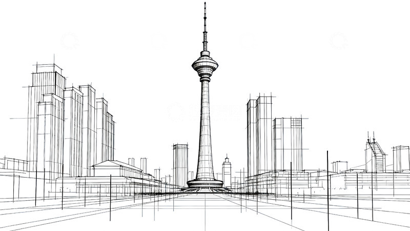 高清大图下载【趣麦麦图】线条画-地标建筑(免扣)-天津电视塔