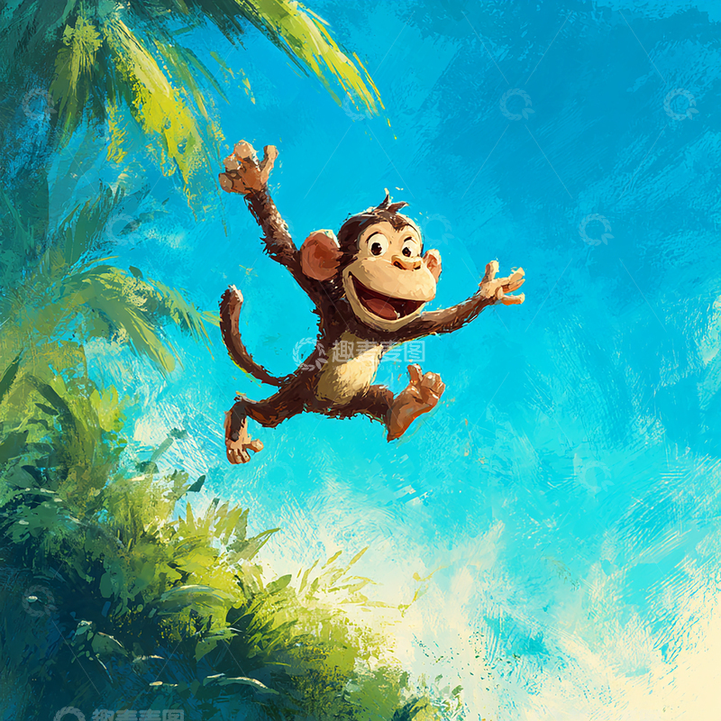 高清大图下载【趣麦麦图】森林里的欢跃猴子