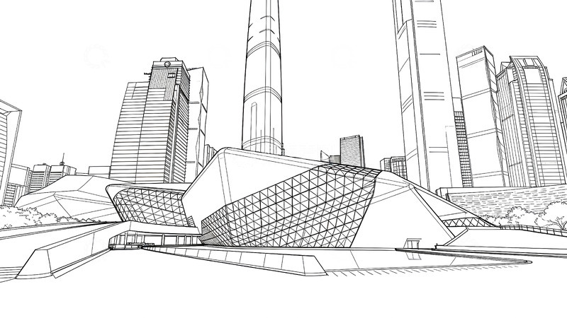 高清大图下载【趣麦麦图】线条画-地标建筑(免扣)-广州大剧院