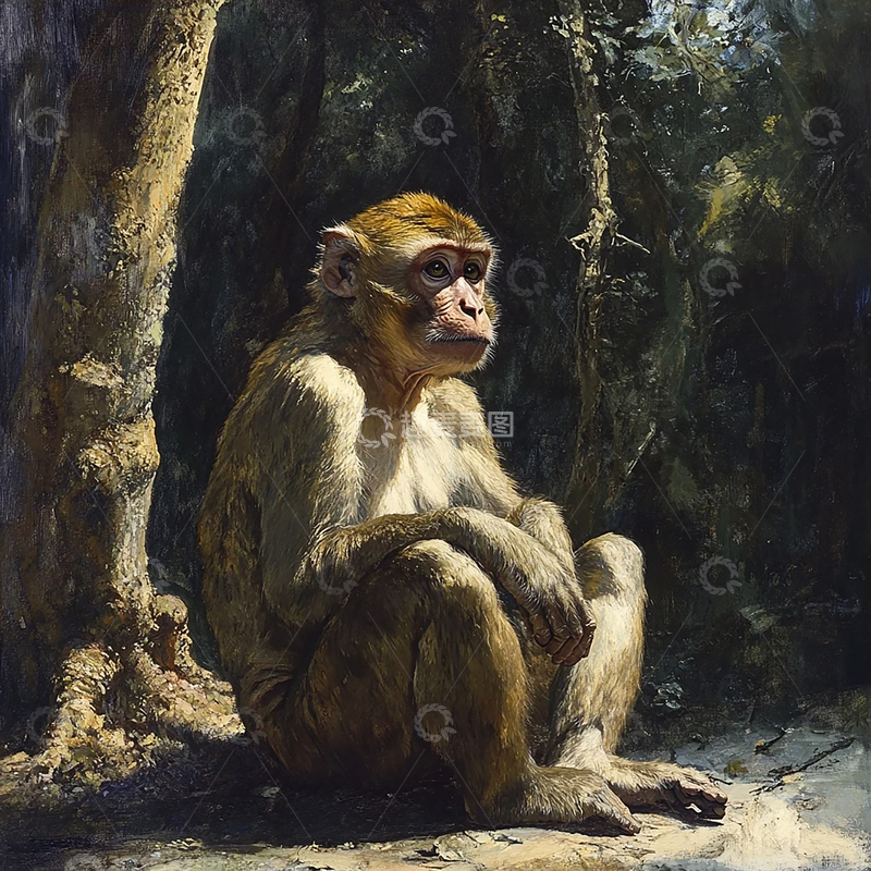 高清大图下载【趣麦麦图】迷失于森林中的孤独猿影