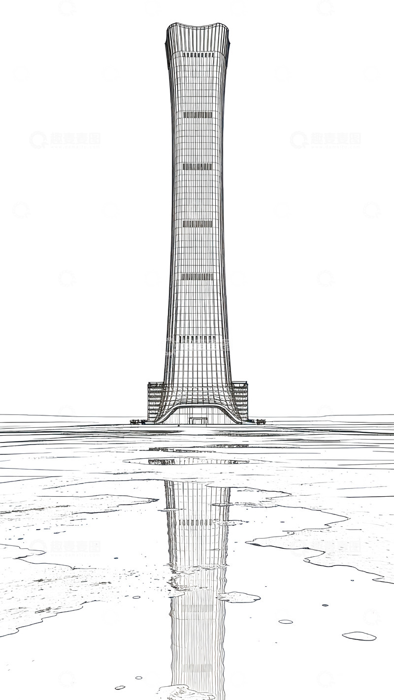 高清大图下载【趣麦麦图】线条画-地标建筑(免扣)-中国尊