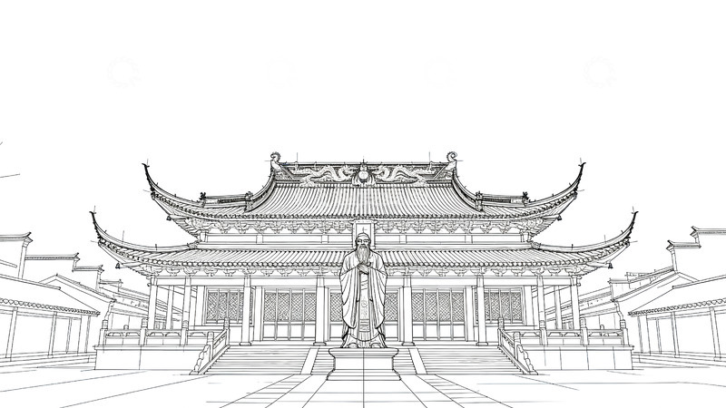 高清大图下载【趣麦麦图】线条画-地标建筑(免扣)-夫子庙