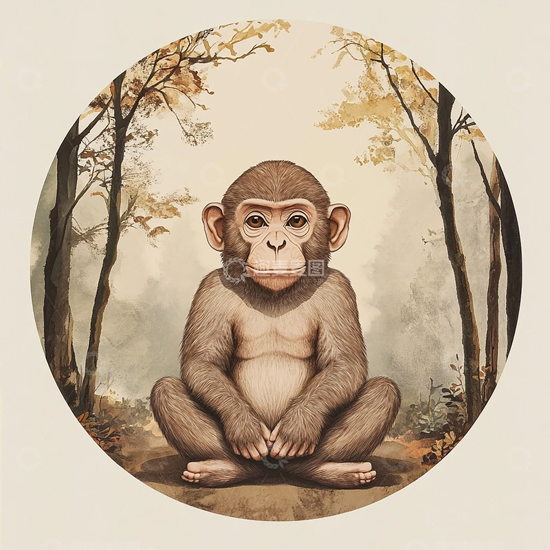 高清大图下载【趣麦麦图】灵猿静坐于秋林深处