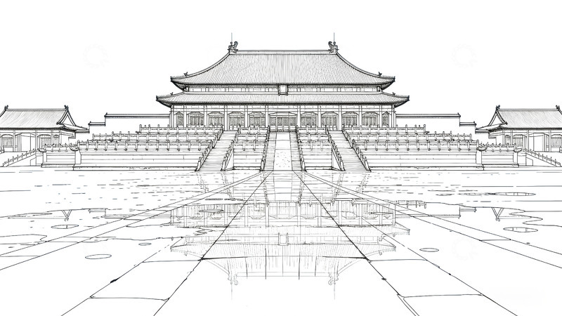 高清大图下载【趣麦麦图】线条画-地标建筑(免扣)-故宫