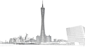 线条画-地标建筑(免扣)-广州塔