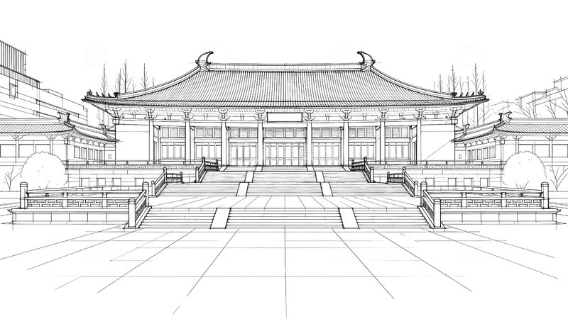 高清大图下载【趣麦麦图】线条画-地标建筑(免扣)-南京博物院
