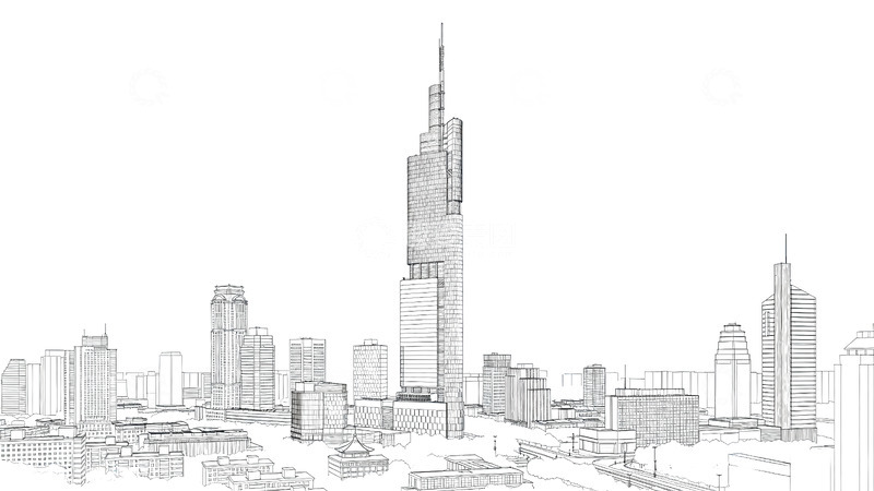 高清大图下载【趣麦麦图】线条画-地标建筑(免扣)-紫峰大厦