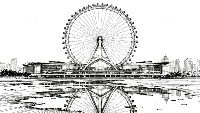 高清大图下载【趣麦麦图】线条画-地标建筑(免扣)-天津之眼