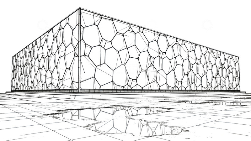 高清大图下载【趣麦麦图】线条画-地标建筑(免扣)-水立方
