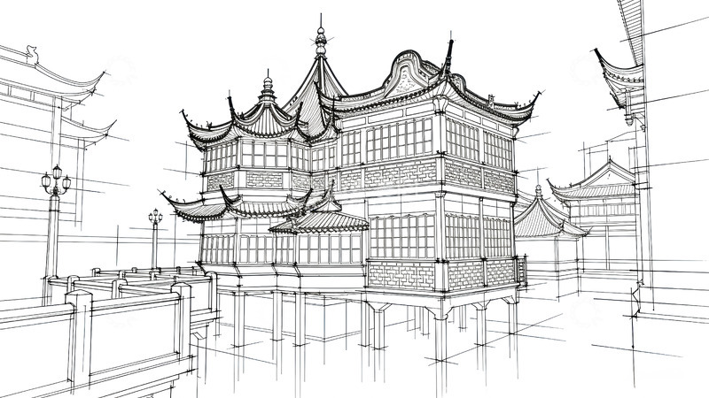 高清大图下载【趣麦麦图】线条画-地标建筑(免扣)-豫园