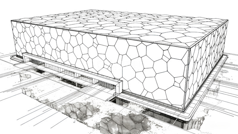 高清大图下载【趣麦麦图】线条画-地标建筑(免扣)-水立方1
