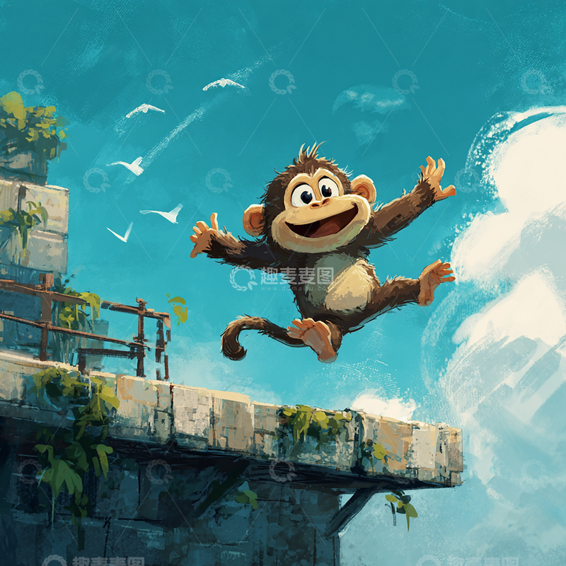 高清大图下载【趣麦麦图】灵动猴子跃出天际的奇幻瞬间