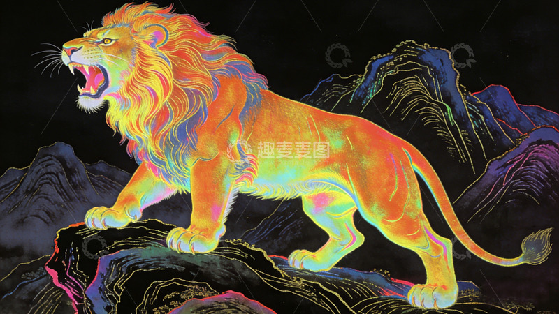 高清大图下载【趣麦麦图】奇幻狮子山脉艺术插画装饰画