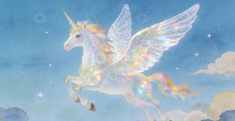 高清大图下载【趣麦麦图】梦幻独角兽插画装饰画