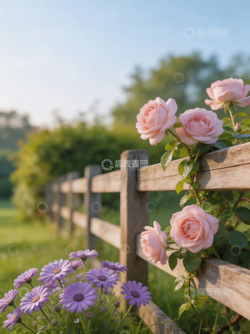 高清大图下载【趣麦麦图】蔷薇木栅栏露水3