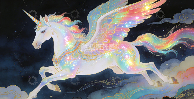 高清大图下载【趣麦麦图】梦幻独角兽插画装饰画