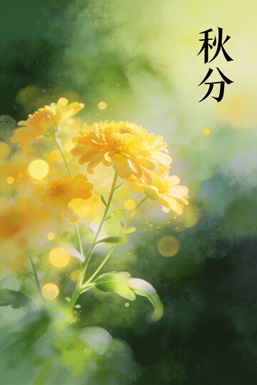 秋分菊花水彩画