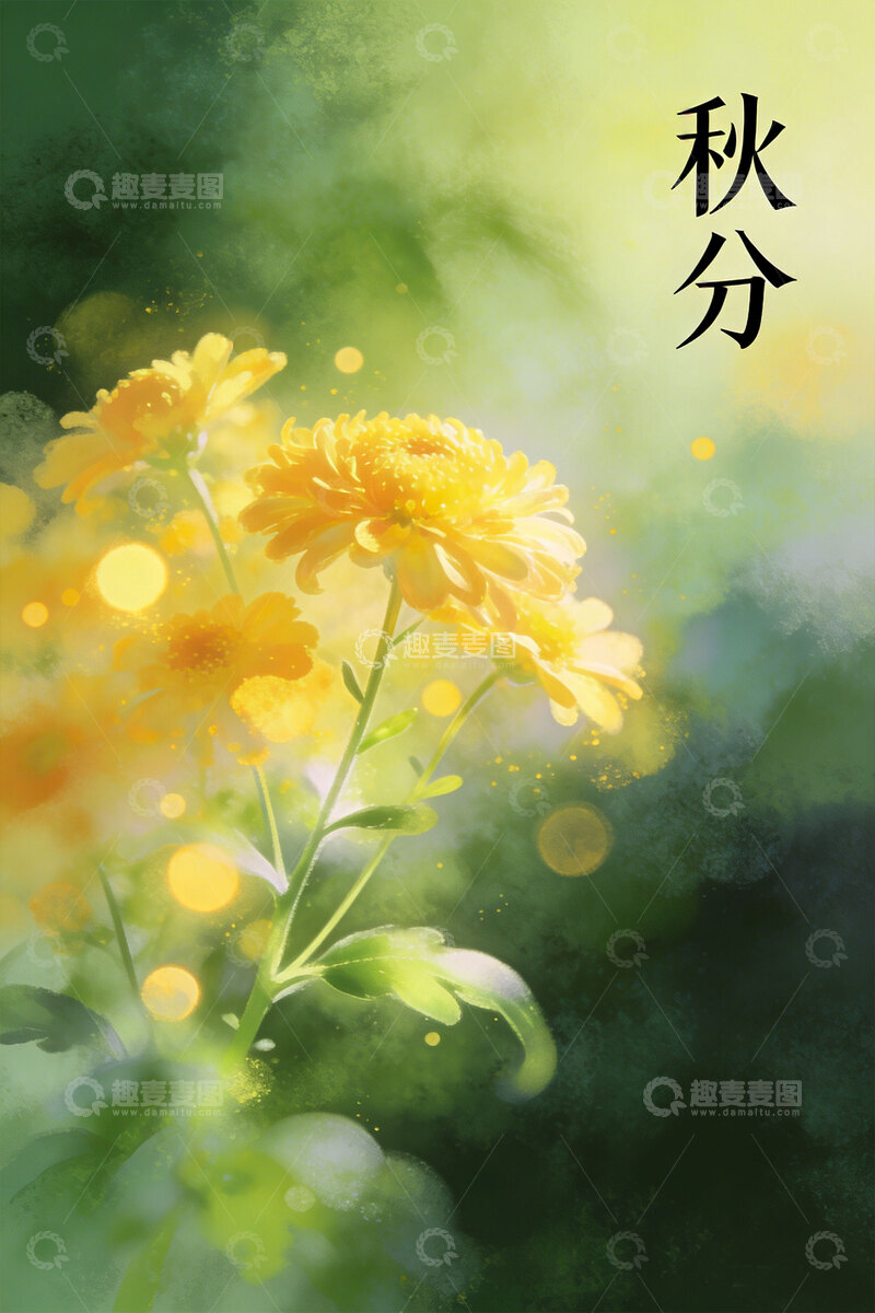 高清大图下载【趣麦麦图】秋分菊花水彩画