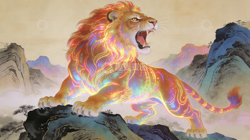 高清大图下载【趣麦麦图】神狮彩光山水画装饰画
