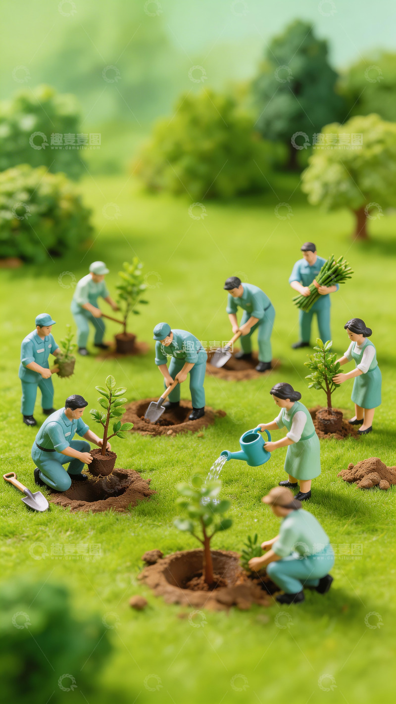 高清大图下载【趣麦麦图】微缩艺术风植树节海报2