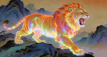 彩光狮王山水画幻想艺术装饰画