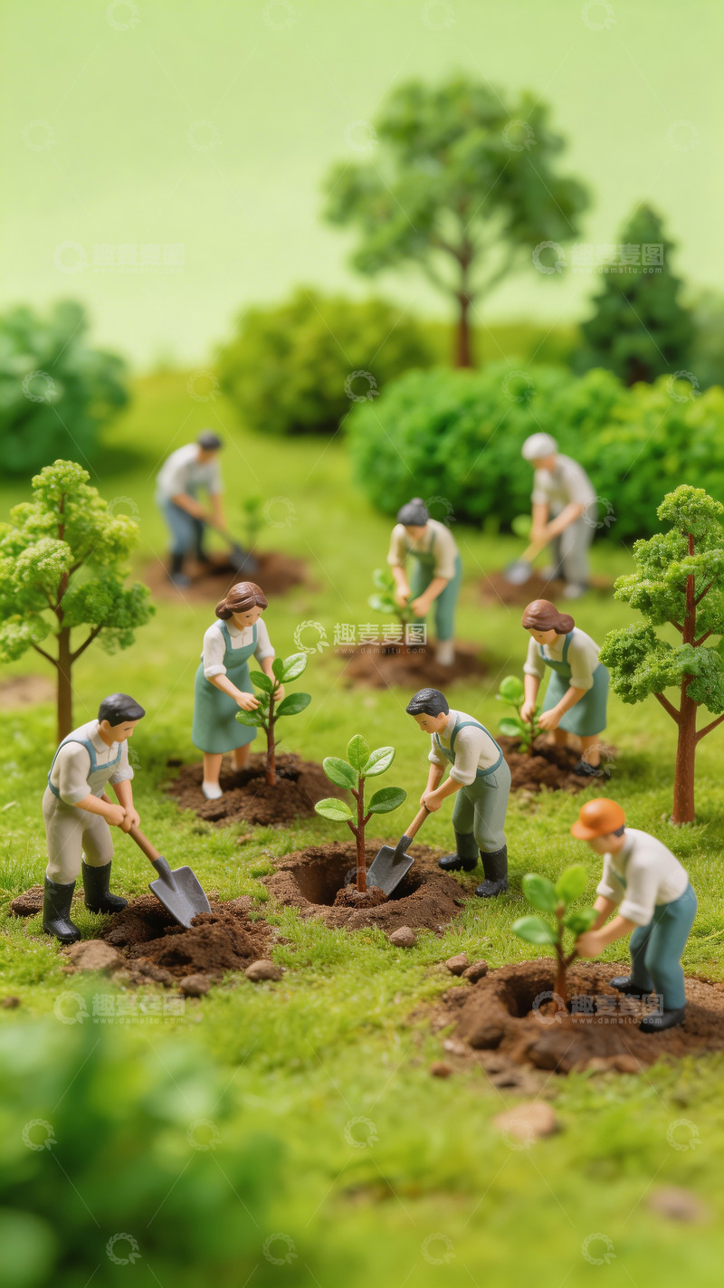 高清大图下载【趣麦麦图】微缩艺术风植树节海报1