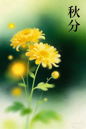 秋分菊花水墨风格插画