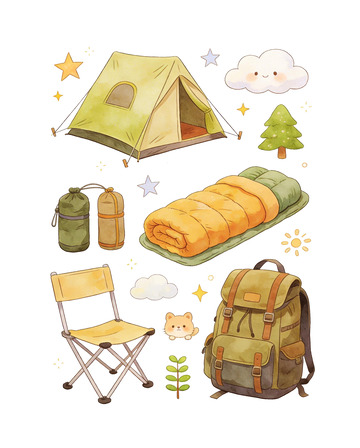 水彩露营装备插画设计素材